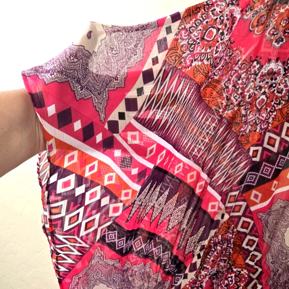 Maggie Barnes Bohemian Open Cardigan 2X Multicolor Kimono Sleeve Tie Waist - Picture 8 of 11